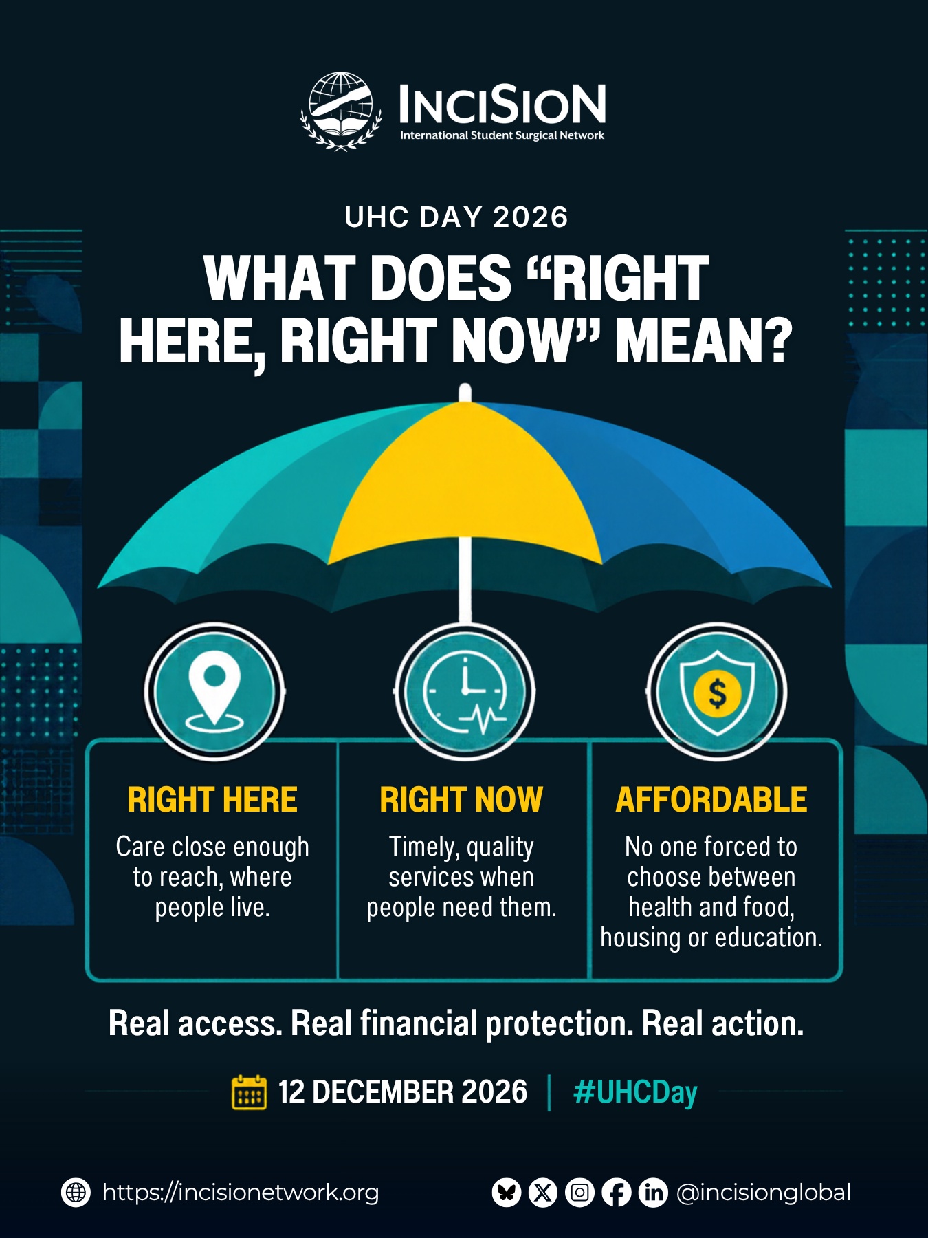 InciSioN UHC Day infographic defining right here, right now and affordable care