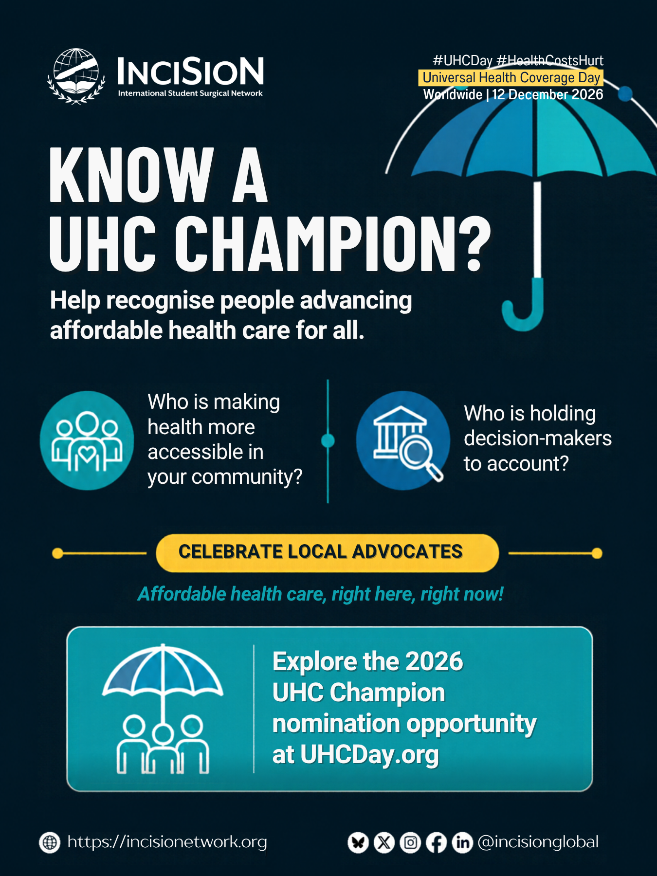 InciSioN graphic celebrating local universal health coverage champions